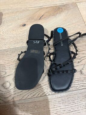 Sincerely Jules Black Studded Strappy Flat Sandals